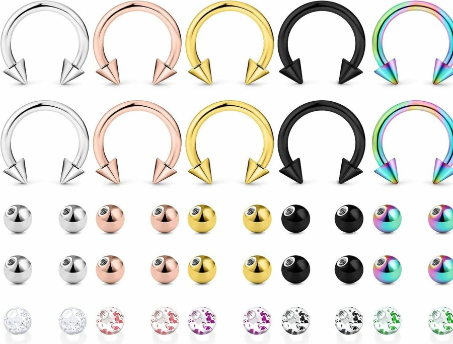 Ftovosyo Ftovosyo 10Pcs Horseshoe Rings + 30Pcs Replacement Balls 16G Surgical Steel Nose Septum Horseshoe Hoop Eyebrow Lip Piercing Jewelry Helix Daith Earrings Externally Threaded Barbell Parts | Body Piercing Rings