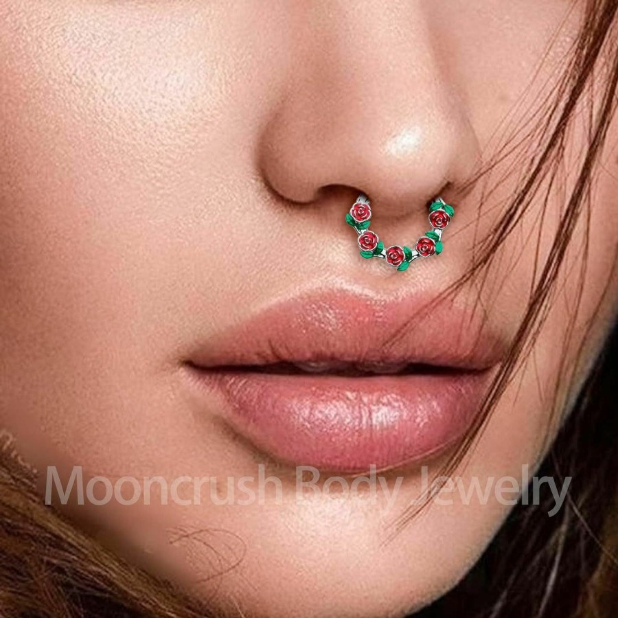 Mooncrush Jewelry Mooncrush Jewelry Flower Septum Rings 16G Silver Septum Jewelry Cute Helix Daith Earrings For Women Dainty Daith Piercing Jewelry Stainless Steel | Body Piercing Rings