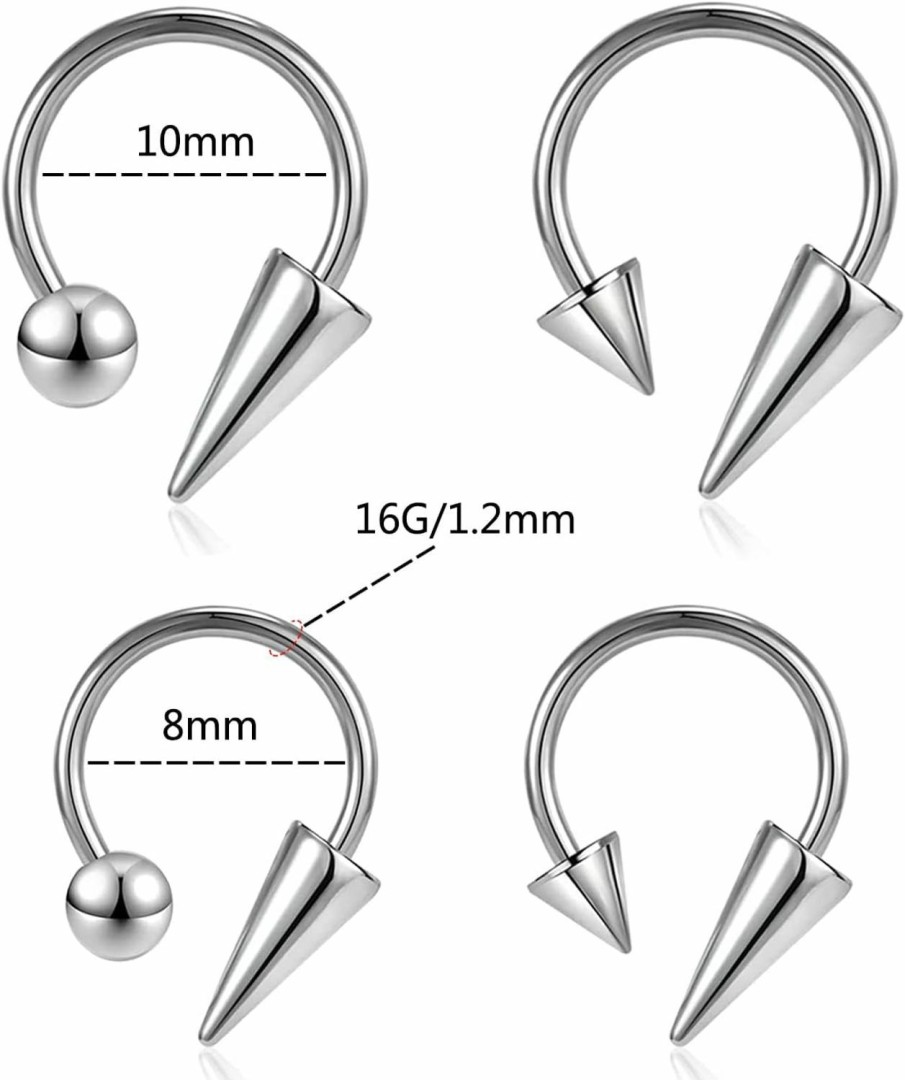 CHARMONLINE Charmonline 16G Spike Septum Rings Horseshoe Nose Rings 316L Stainless Steel Daith Helix Tragus Cartilage Earrings Hoop Rook Lobe Lip Piercing For Women Men | Body Piercing Rings