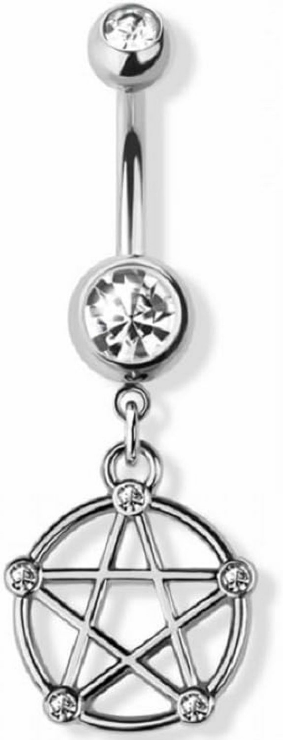 Pierced Owl Pierced Owl 14Ga 316L Stainless Steel Pentacle Dangling Double Jeweled Belly Button Ring | Body Piercing Rings