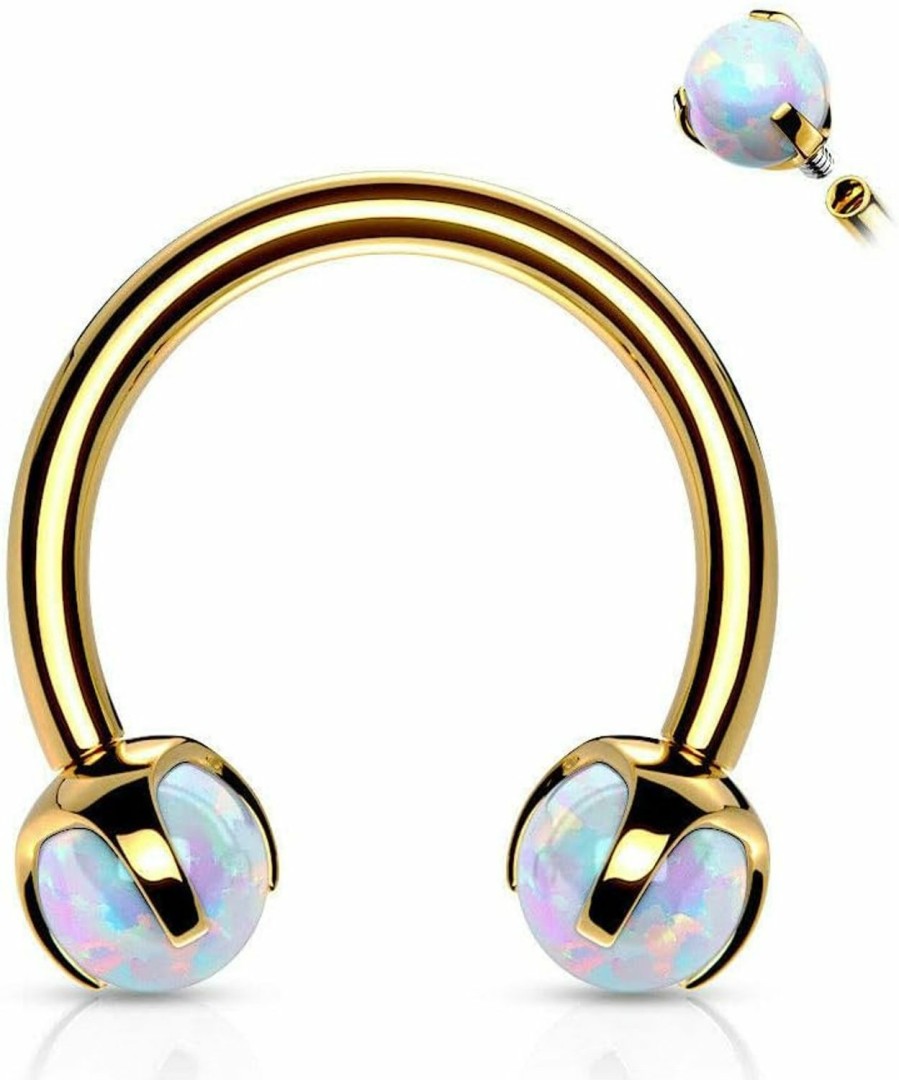 Generic 8Mm Claw Set Opal Stone Internally Threaded Horseshoes Nose Septum Rings Cartilage 16G - Gold/Opal White | Body Piercing Rings