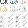 Vsnnsns Vsnnsns 20G Nose Rings For Women Stainless Steel Bone L Shaped Nose Studs Screw Nose Rings Cz Nose Ring Hoop Nose Rings Studs Hoop Piercings Jewelry For Women Men 30-34Pcs | Body Piercing Rings