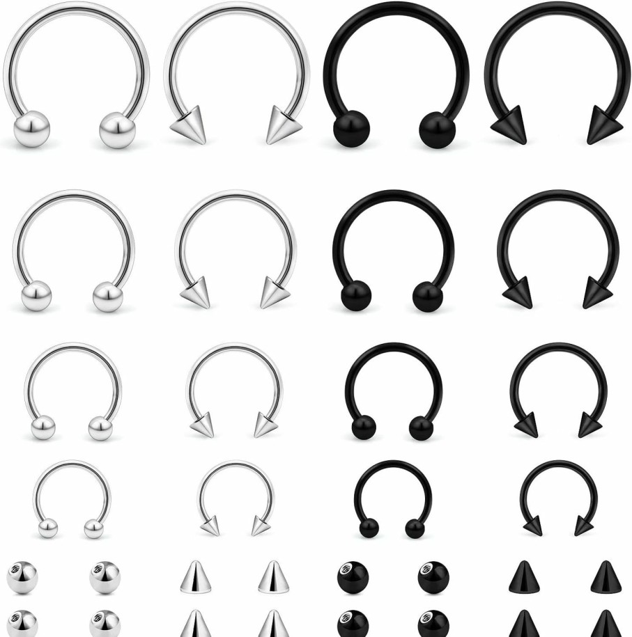 Lcolyoli Lcolyoli 20G 16G 14G Variety Of Sizes Horseshoe Rings Surgical Steel Nose Septum Rings Hoop Eyebrow Smiley Lip Rings Tragus Earring Daith Helix Piercing Jewelry For Women Men 6-12Mm | Body Piercing Rings