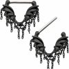 Pierced Owl Pierced Owl 14Ga Black 316L Stainless Steel Bat Wings With Dangling Chains Nipple Clickers, Sold As A Pair | Body Piercing Rings