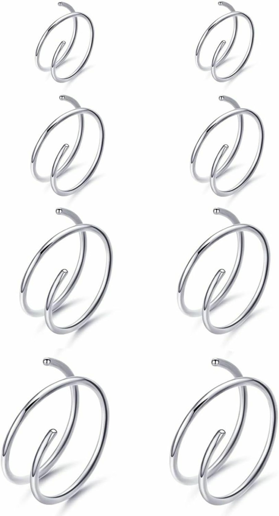 SQKXKLCZ Sqkxklcz 4Pcs/8Pcs G23 Titanium 20G Double Hoop 6Mm 8Mm 10Mm 12Mm Twist Nose Ring For Single Piercing Spiral Nose Rings Hoops For Women Nose Piercing | Body Piercing Rings