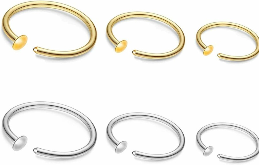 ZogCowy Zogcowy 6Pcs 22G Gold Nose Ring Hoop Surgical Steel Small Thin Cartilage Nose Ring Tiny Snug Fit Nose Piercing Jewelry 6Mm 7Mm 8Mm Adjustable | Body Piercing Rings