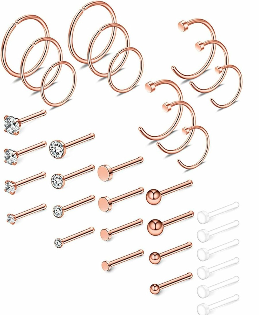 Ruifan Ruifan 20G 18G Surgical Steel 1.5Mm-3Mm Flat Ball Clear Diamond Cz Nose Stud Rings Bone Pin Piercing Jewelry 16-34Pcs | Body Piercing Rings