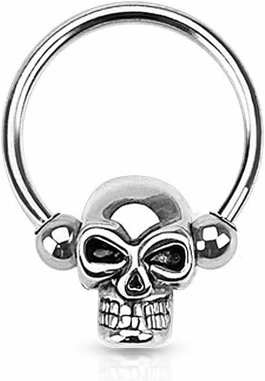 Pierced Owl Pierced Owl 16Ga Stainless Steel Skull Septum Nose Captive Bead Ring | Body Piercing Rings