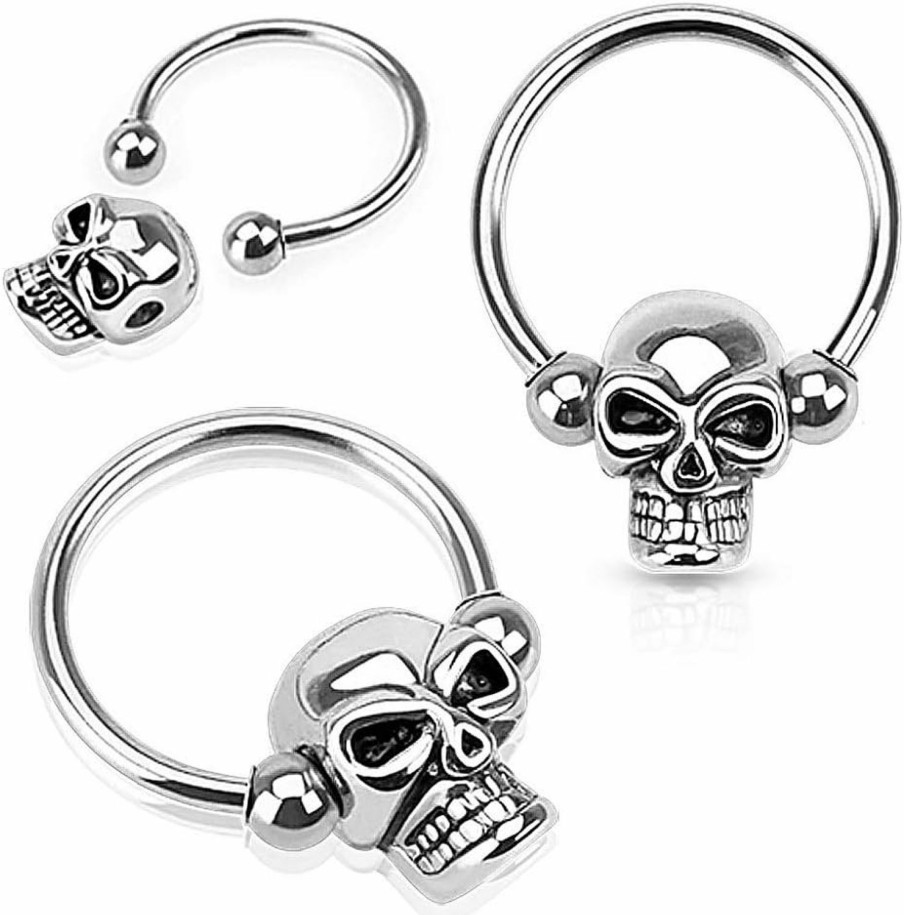 Pierced Owl Pierced Owl 16Ga Stainless Steel Skull Septum Nose Captive Bead Ring | Body Piercing Rings