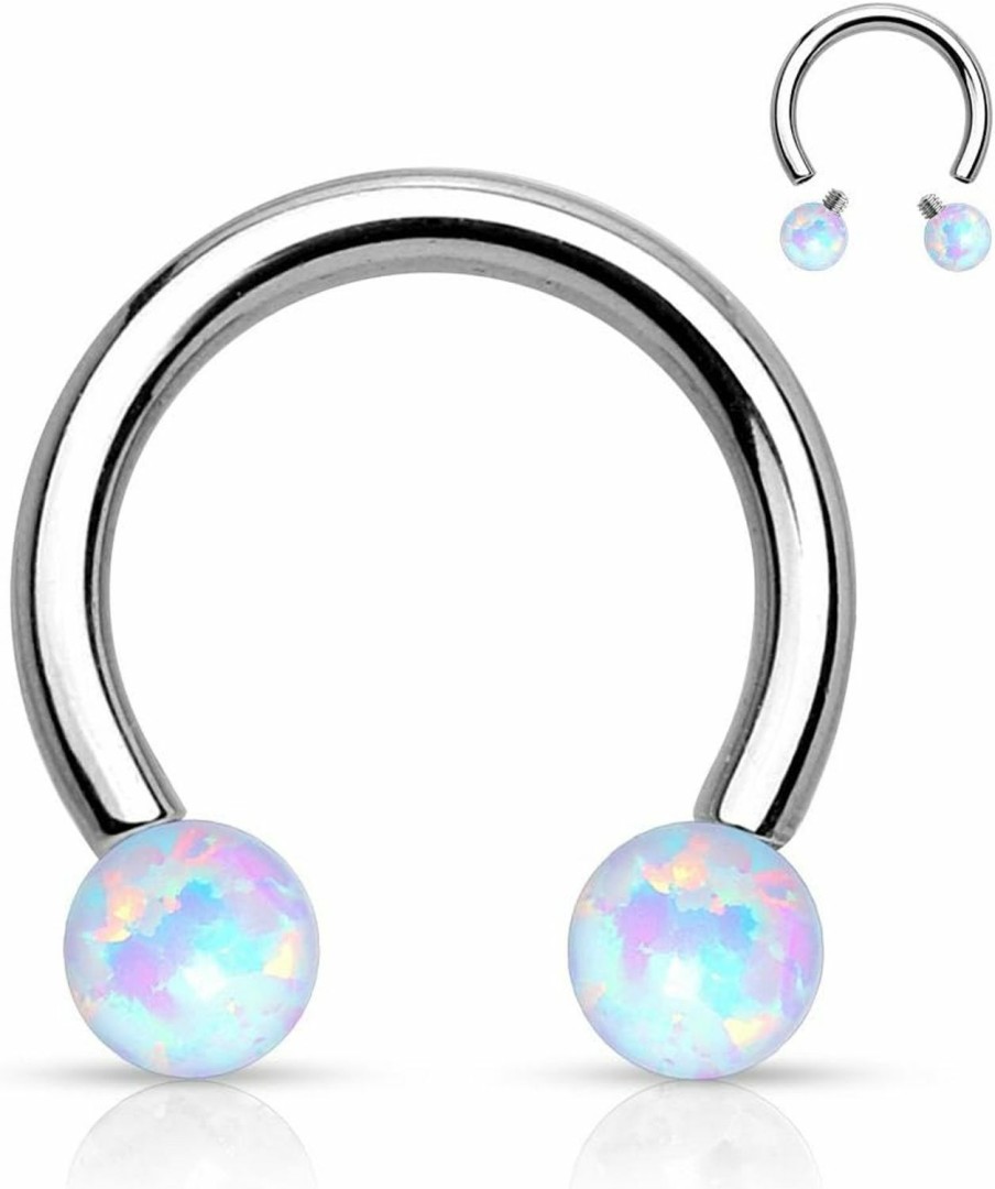 Amelia Fashion Amelia Fashion14 Gauge Opal Circular Barbell/Horseshoe Nose Ring 316L Surgical Stainelss Steel | Body Piercing Rings