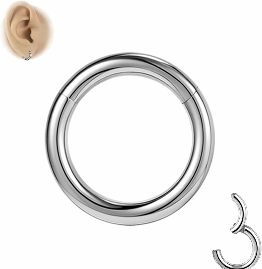 6ixGosh 6Ixgosh G23 Titanium 6G 8G 10G 12G Septum Rings Heavy Gauges Hinged Nose Rings Hoop Body Piercing Rings For Septum Nose Lip Jewelry Cartilage Tragus Earrings Conch Piercing Jewelry | Body Piercing Rings