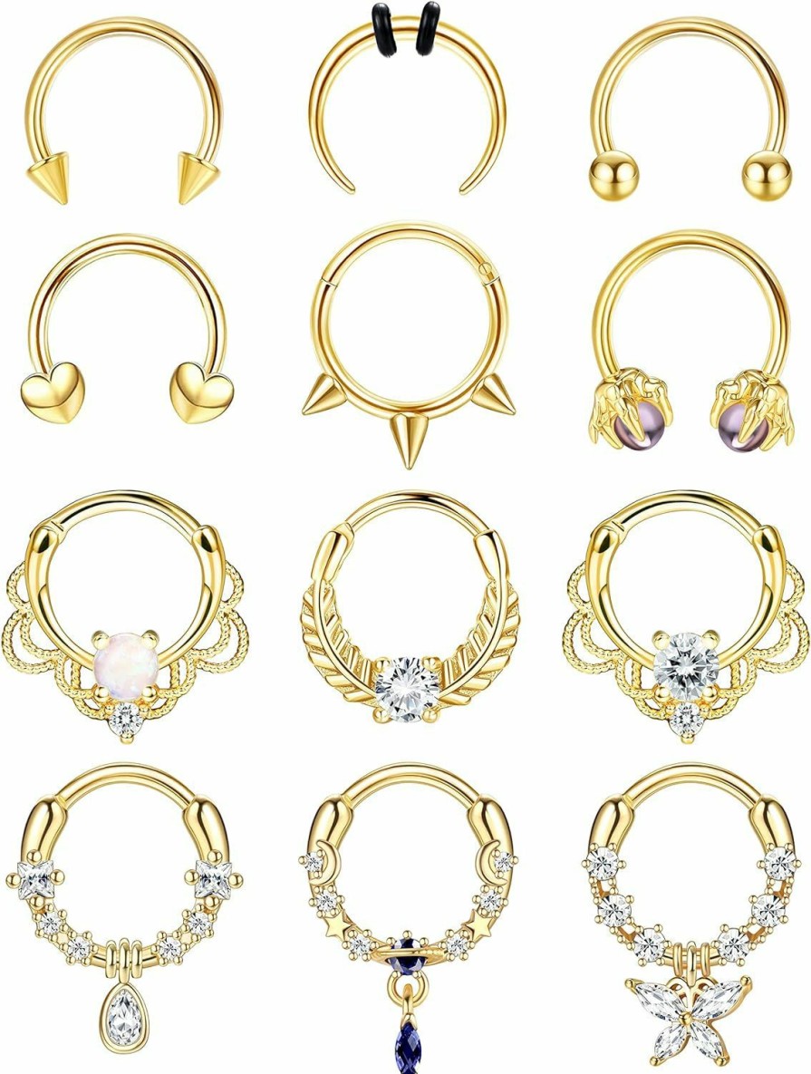 CASSIECA Cassieca 16G Septum Rings Surgical Steel Septum Jewelry Hinged Nose Rings Hoop Cz Horseshoe Cartilage Earrings Hoop Helix Tragus Daith Piercing Jewerly | Body Piercing Rings