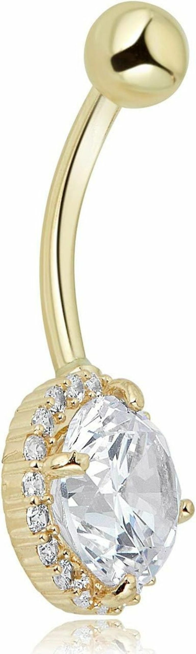 AVORA Avora 10K Gold 8Mm Simulated Diamond Cz Halo Belly Button Ring Body Jewelry (14 Gauge) | Body Piercing Rings