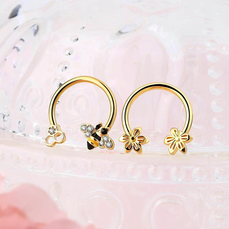 Jewseen Jewseen 2Pcs Septum Ring 16G 316L Surgical Steel Cartilage Earring Hoop Nose Ring Cute Bee Captive Bead Rings Tragus Daith Rook Helix Piercing Jewelry | Body Piercing Rings