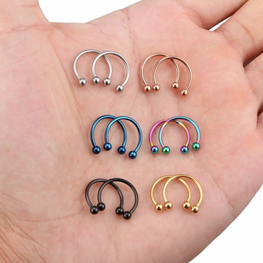 SCERRING Scerring 12Pcs 10-14Mm Stainless Steel Nose Horseshoe Hoop Rings Eyebrow Lip Ear Tragus Septum Piercing Hanger Retainer 16G 14G 12G | Body Piercing Rings