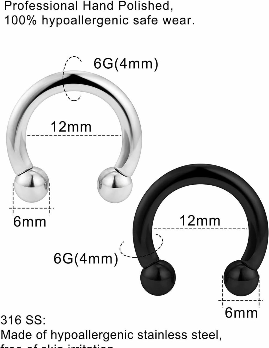 Hnxnskt Hnxnskt Good Weithts For Stretched Ears Gauges Earrings 2G 4G 6G 8G Surgical Steel Large Septum Rings Pa Ring Internally Threaded Circular Horseshoe Barbells Body Piercing Jewelry For Women Men | Body Piercing Rings