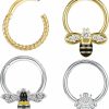 BodyAce Bodyace Bee Septum Nose Rings Hoops, Butterfly Nose Cuff Small Nose Studs, Surgical Steel Tragus Lip Ring Industrial Earrings Nipple Piercing Jewelry | Body Piercing Rings