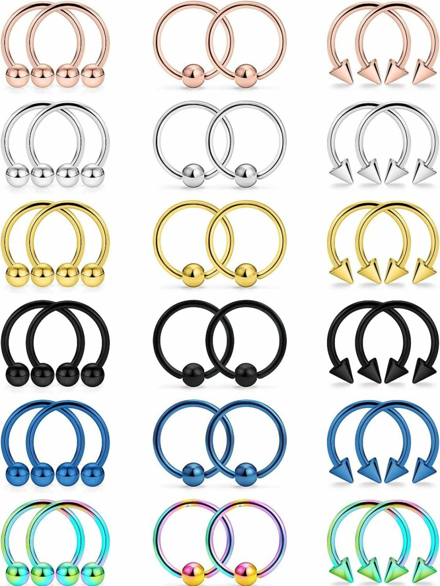 Vsnnsns Vsnnsns 12G-20G Surgical Steel Horseshoe Captive Bead Nose Hoop Rings Septum Piercing Jewelry Cartilage Helix Tragus Rook Earring Hoop Lip Eyebrow Ring Piercing Jewelry For Women Men 36Pcs | Body Piercing Rings