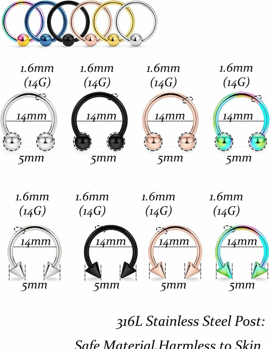 Vsnnsns Vsnnsns 12G-20G Surgical Steel Horseshoe Captive Bead Nose Hoop Rings Septum Piercing Jewelry Cartilage Helix Tragus Rook Earring Hoop Lip Eyebrow Ring Piercing Jewelry For Women Men 36Pcs | Body Piercing Rings