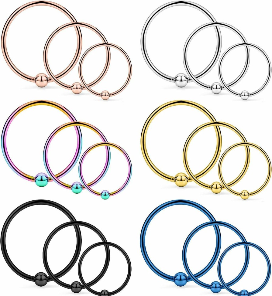 Yaalozei Yaalozei 22G Thin Nose Rings Hoops 316L Surgical Steel Captive Bead Septum Nose Hoop Rings Eyebrow Lip Rings Cartilage Helix Rook Daith Earring Piercing Jewelry For Men Women 8Mm | Body Piercing Rings