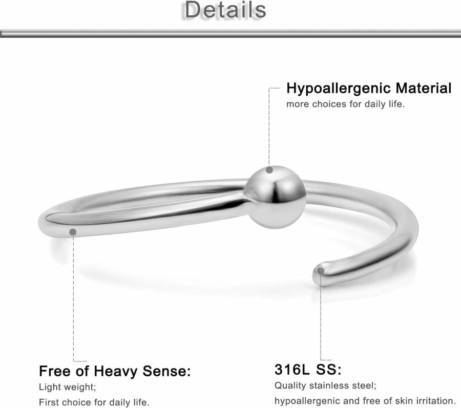 Yaalozei Yaalozei 22G Thin Nose Rings Hoops 316L Surgical Steel Captive Bead Septum Nose Hoop Rings Eyebrow Lip Rings Cartilage Helix Rook Daith Earring Piercing Jewelry For Men Women 8Mm | Body Piercing Rings