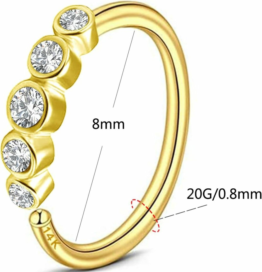 CHARMONLINE Charmonline 8Mm Solid 14K Gold Nose Rings Hoop Nose Rings 20G Nose Rings Hoop Studs Jewelry For Women Cz Bendable Hoop Ring For Nose And Cartilage Piercings | Body Piercing Rings