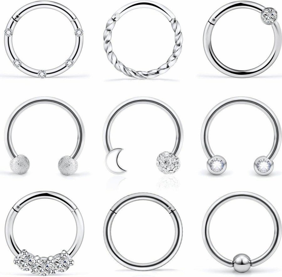 Uqnwbdq Uqnwbdq 16G Septum Jewelry 10Mm Stainless Steel Septum Ring Clicker Cartilage Earring Hoops Nose Ring Septum Piercing Helix Tragus Ear Hoop 10Mm | Body Piercing Rings