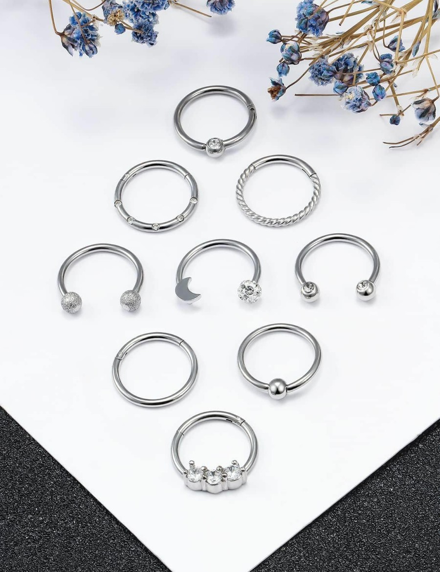 Uqnwbdq Uqnwbdq 16G Septum Jewelry 10Mm Stainless Steel Septum Ring Clicker Cartilage Earring Hoops Nose Ring Septum Piercing Helix Tragus Ear Hoop 10Mm | Body Piercing Rings