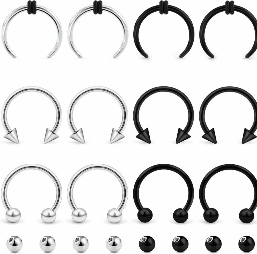 Lcolyoli Lcolyoli 14G 16G Septum Rings Surgical Steel Septum Jewelry Septum Ring Spike Septum Piercing For Women Men Horseshoe Earring Hoop Lip Rings | Body Piercing Rings