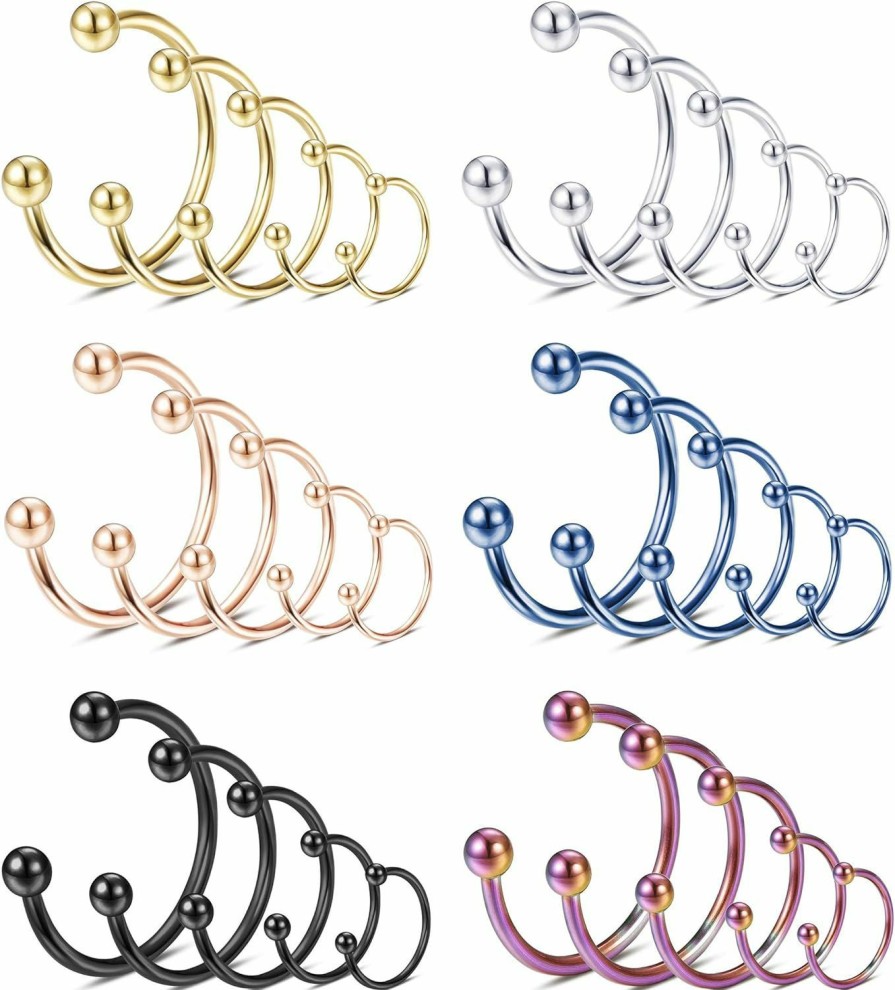 ORAZIO Orazio 30Pcs 16G Nose Septum Horseshoe Rings Stainless Steel Circular Barbells Cartilage Tragus Helix Eyebrow Lip Labret Nipple Ear Piercings Body Jewelry 6Mm-14Mm | Body Piercing Rings