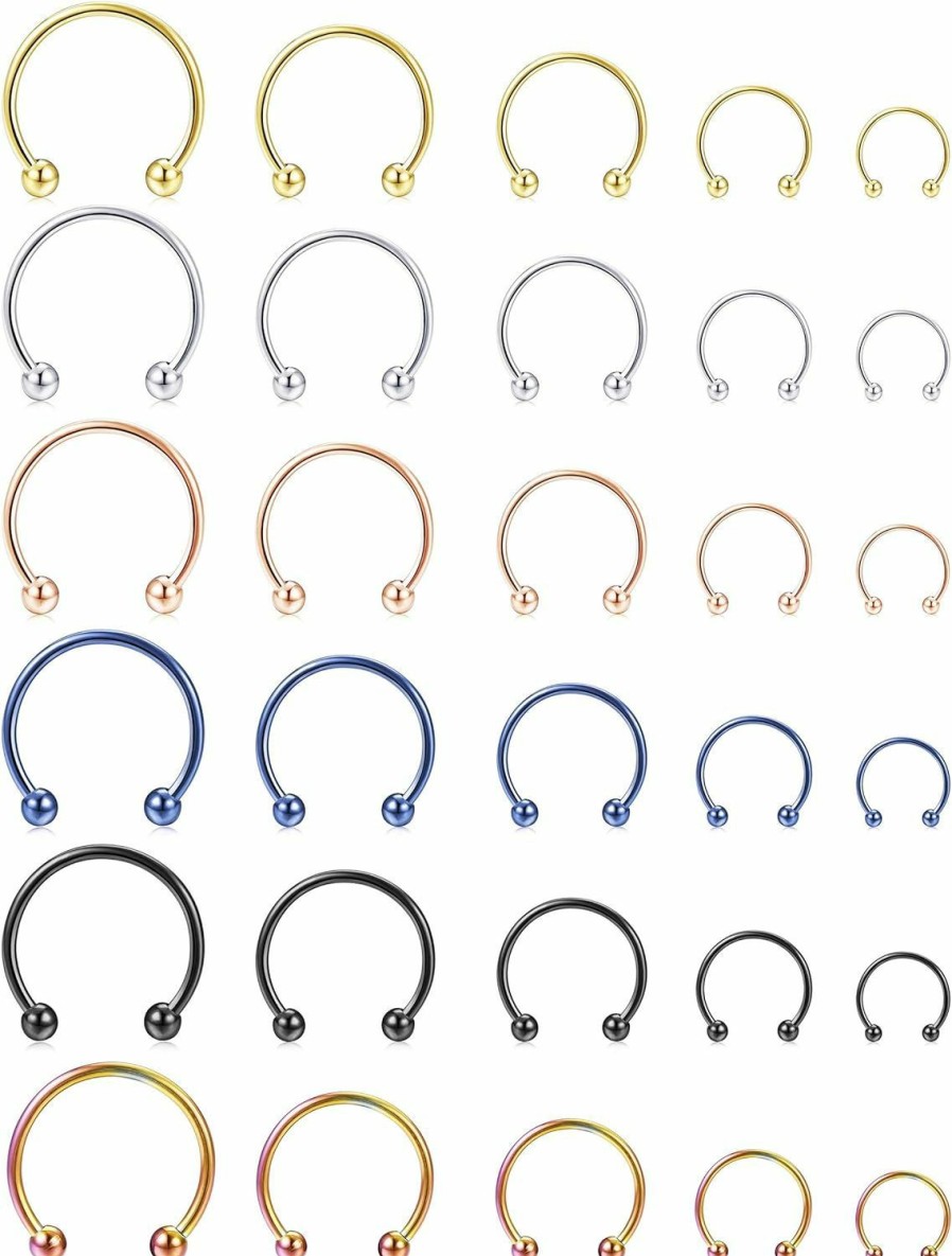 ORAZIO Orazio 30Pcs 16G Nose Septum Horseshoe Rings Stainless Steel Circular Barbells Cartilage Tragus Helix Eyebrow Lip Labret Nipple Ear Piercings Body Jewelry 6Mm-14Mm | Body Piercing Rings