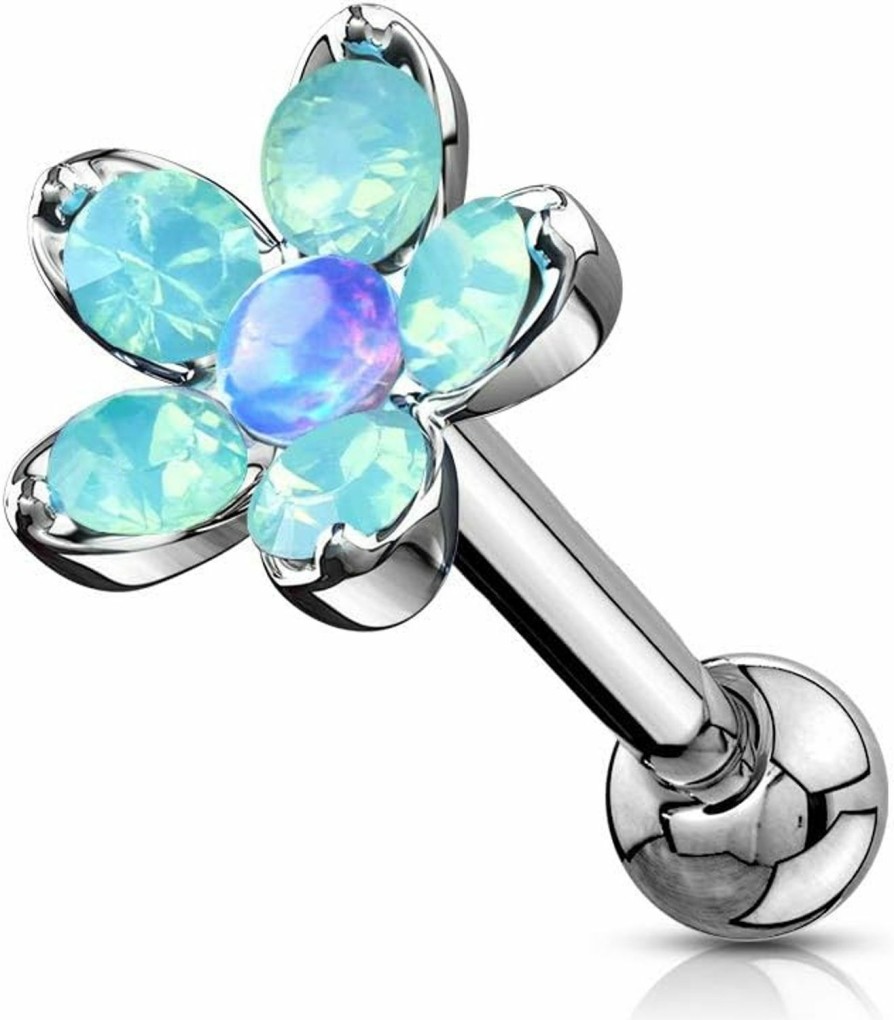 Generic Amelia Fashion 16 Gauge Opalite Flower With Opal Center Tragus/Cartilage Barbell Stud 316L Surgical Steel (Choose Color) | Body Piercing Rings