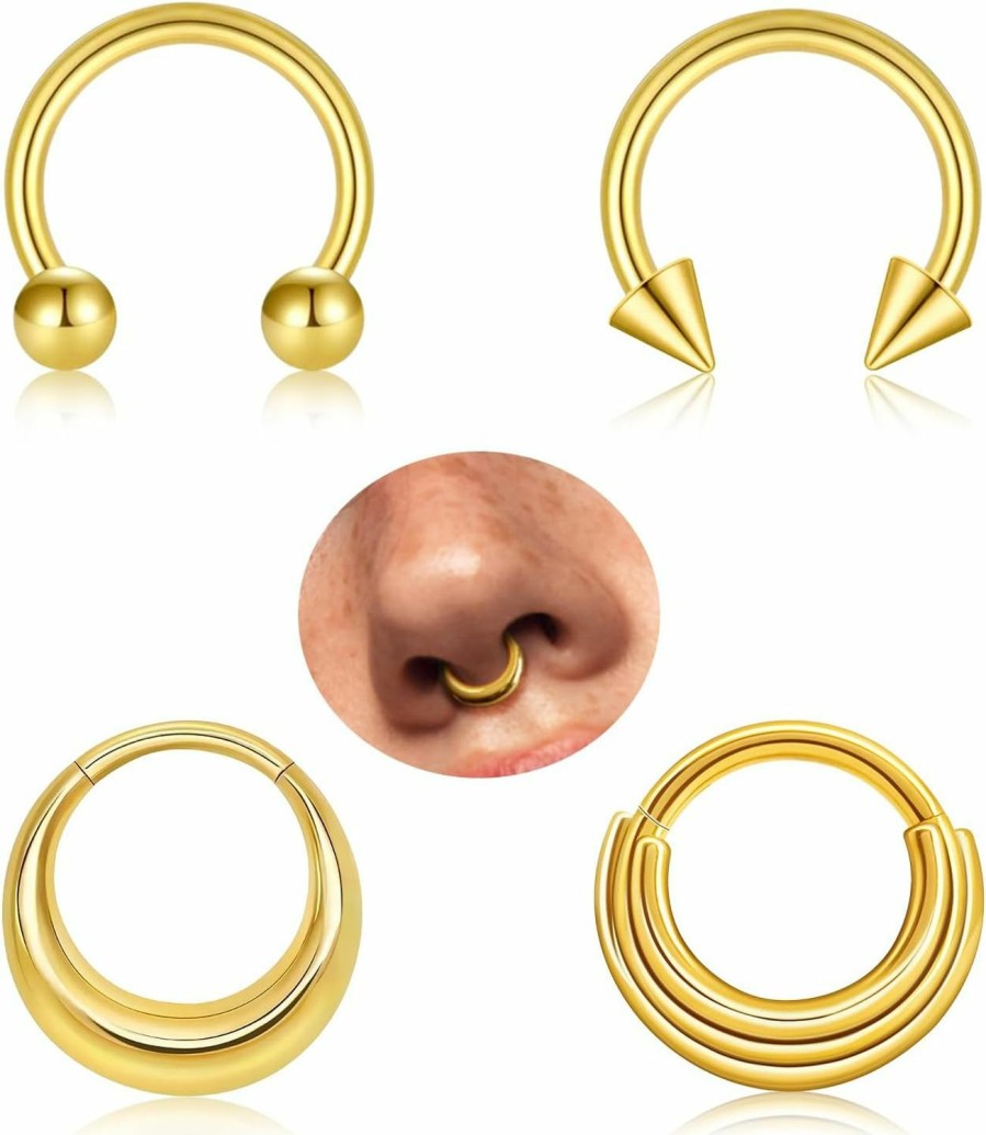 Awinesn Awinesn Titanium Septum Rings 16G 8Mm 10Mm Nose Rings For Women Surgical Stainless Steel Segment Nose Rings Horseshoe Hoop Cartilage Clicker Helix Rook Earrings Daith Eyebrow Tragus Lip Piercing Rings | Body Piercing Rings