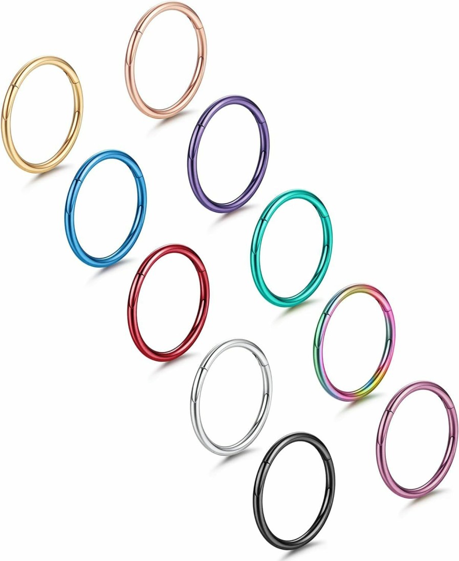 Magitaco Magitaco 10 Pcs 16G 18G Septum Rings 316L Stainless Steel Hinged Segment Ring Lip Rings Cartilage Helix Conch Tragus Daith Piercing Septum Clicker Nose Rings Hoop | Body Piercing Rings