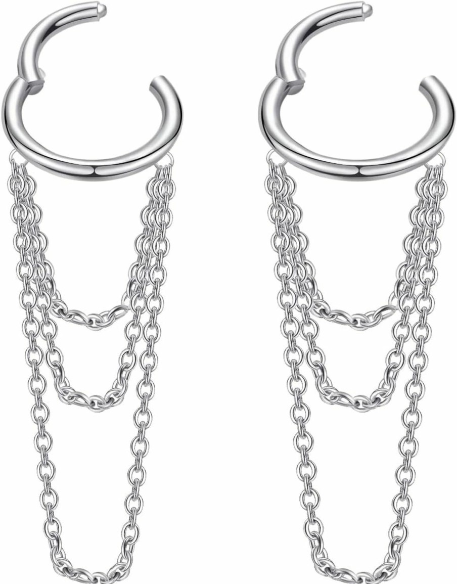 VOJO Vojo G23 Titanium 16G Cartilage Helix Piercing Jewelry,Chain Dangle Hoop Earrings For Women | Body Piercing Rings