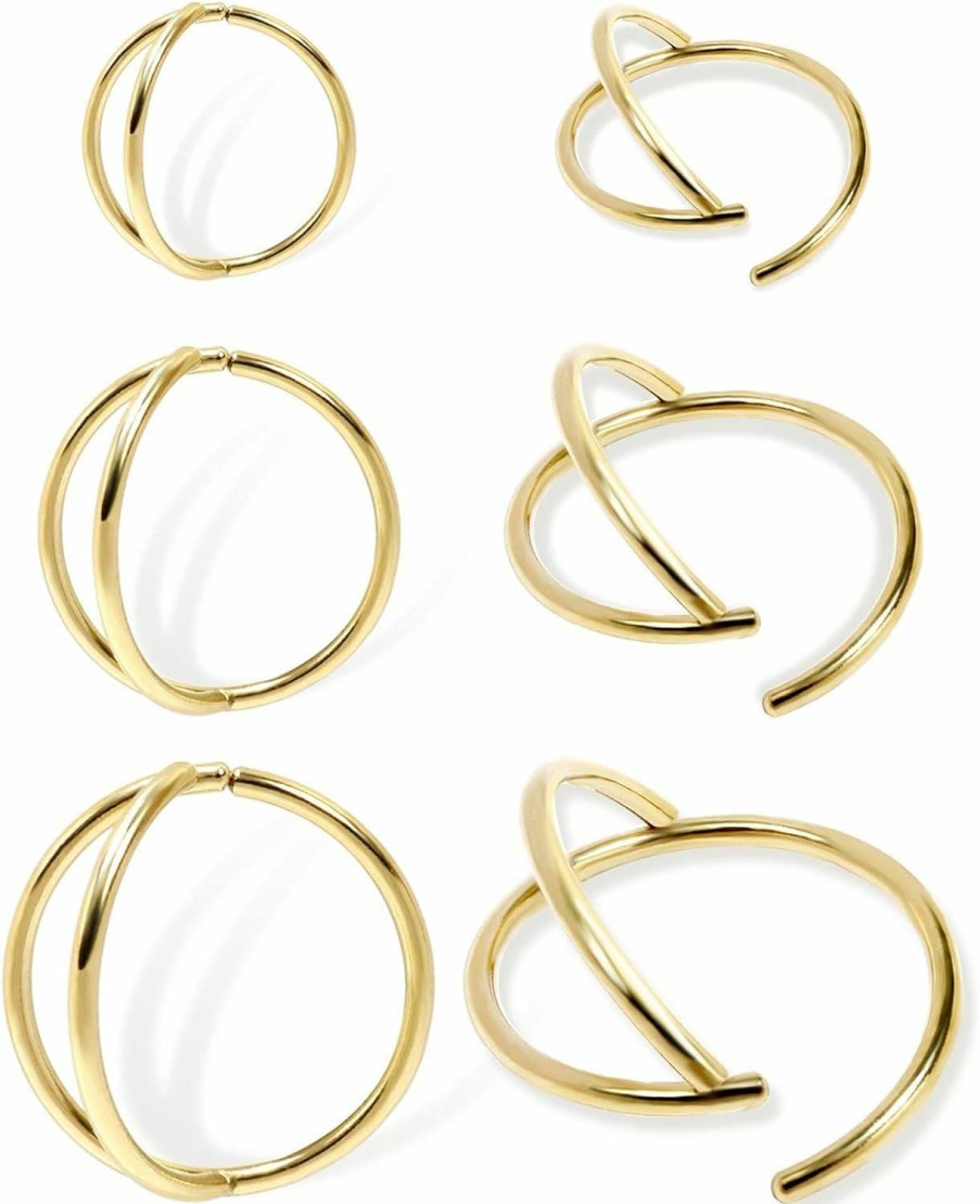 DAILI Daili 6Pcs Double Hoop Nose Rings For Women, 20G Tiny Thin Nose Hoops For Single Piercing In 14K Gold/Silver 316L Small Surgical Stainless Steel Loop Nose Men Girl Nostril Piercing Jewelry 6/8/10Mm | Body Piercing Rings