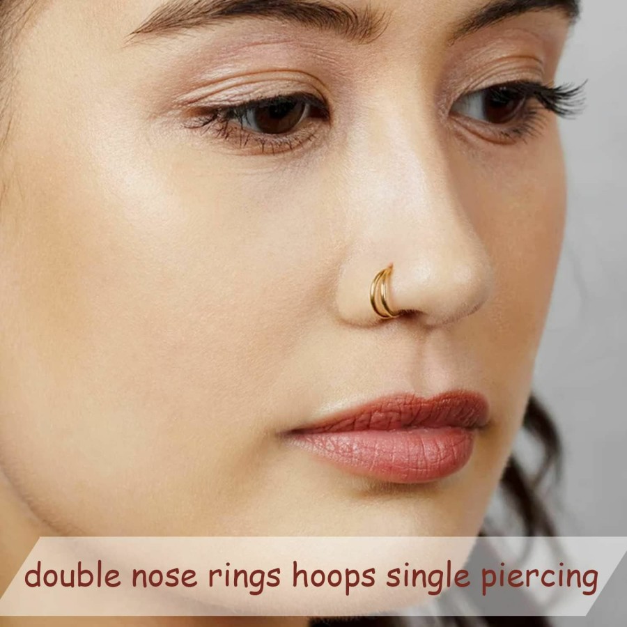 DAILI Daili 6Pcs Double Hoop Nose Rings For Women, 20G Tiny Thin Nose Hoops For Single Piercing In 14K Gold/Silver 316L Small Surgical Stainless Steel Loop Nose Men Girl Nostril Piercing Jewelry 6/8/10Mm | Body Piercing Rings