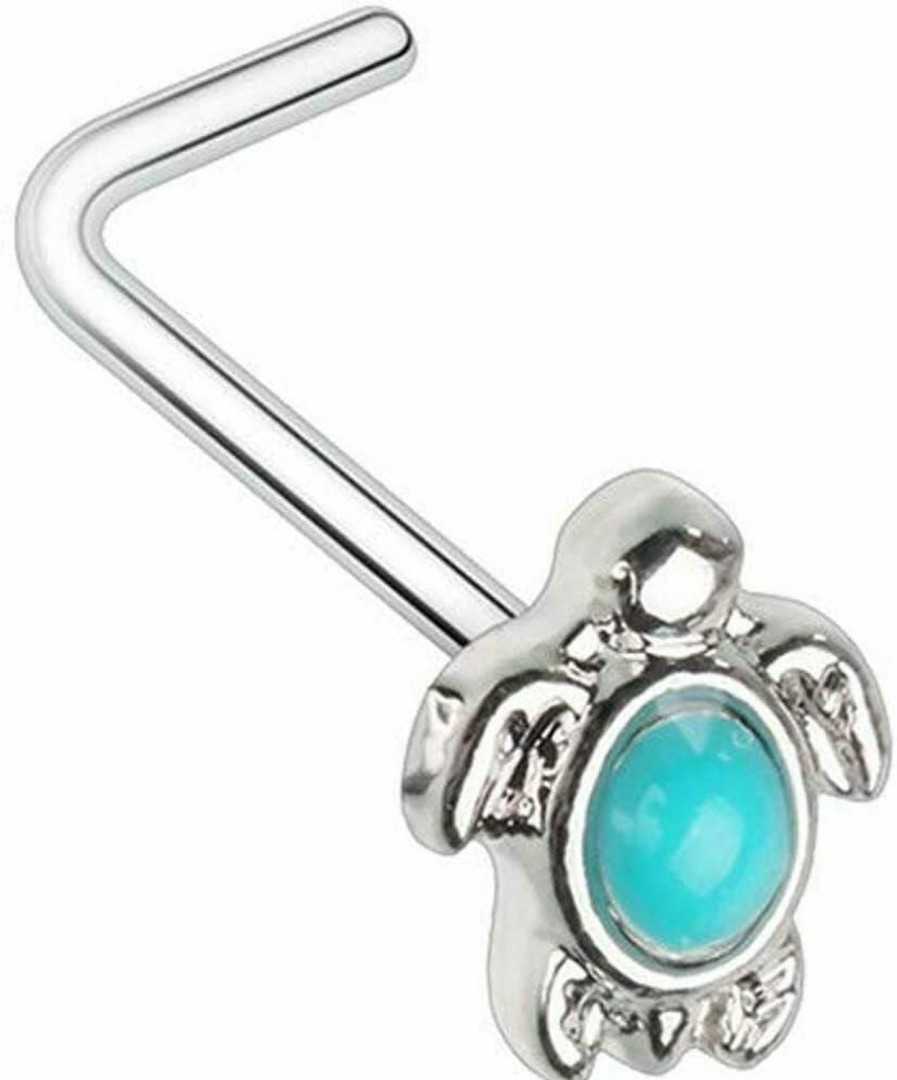 Body Accentz Body Accentz 20 Ga Turquoise Sea Turtle L-Shape Nose Ring 316L Surgical Stainless Steel | Body Piercing Rings