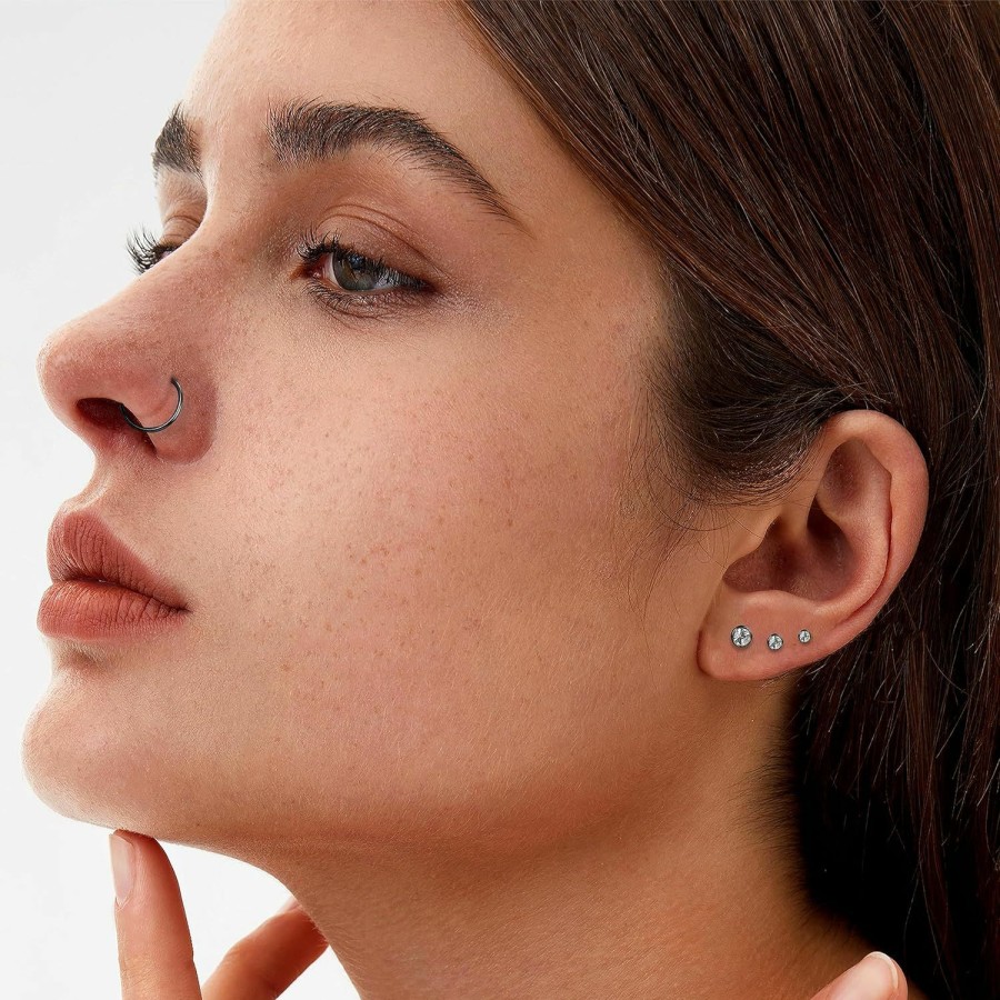 LOLIAS Lolias 17Pcs G23 Titanium Nose Ring Studs 20G Pure Titanium Nose Rings Hoop Studs For Women Men 1.5Mm 2Mm 2.5Mm Cz Heart L Shaped Hypoallergenic Titanium Nose Piercing Jewelry For Sensitive Skin | Body Piercing Rings