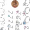 FINREZIO Finrezio 15Pcs 20G Dangle Nose Rings For Women Surgical Steel Dangling L Shaped Nose Stud Nose Rings Hoop Colorful Cz Flower Heart Dangling Nose Piercing Jewelry | Body Piercing Rings