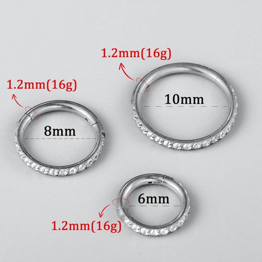 Twolobes 10Pack Septum Rings Hoop With Cz, 6G/1.2*(6-8-10) Mm Surgical Stainless Steel Segment Nose Rings, Cartilage Clicker Hoop Earrings For Rook, Daith, Tragus, Shell Pattern Gold Silver | Body Piercing Rings