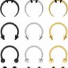 Yolev Yolev 9Pcs Stainless Steel Nose Ring Hoop Nose Piercing Jewelry Septum Rings Septum Jewelry 16G 18G Septum Ring Septum Piercing Horseshoe Earring Hoop Lip Ring Silver Black Gold | Body Piercing Rings