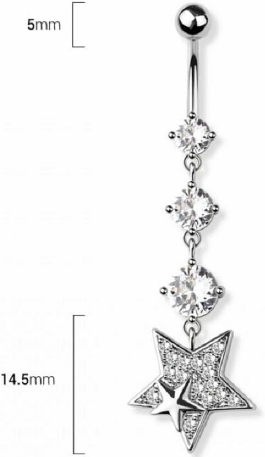 Pierced Owl Pierced Owl 14Ga 316L Stainless Steel Triple Cz Crystal And Star Dangling Belly Button Ring | Body Piercing Rings