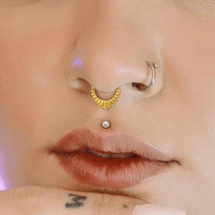 MOQIKAKA Moqikaka16G 6Mm 8Mm Tear Drop Nose Rings Hoops For Women - Stainless Steel Septum Rings Hoops For Men Hinged Segment Nose Helix Cartilage Clicker Hoop Earrings For Rook Daith Tragus Piercing Rings For Women Men Girls | Body Piercing Rings