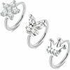 Drperfect Drperfect 3Pcs 925 Sterling Silver Pin Nose Ring Hoop Paved Cz Flower Butterfly Crown Cartilage Earring For Women Men Ear Piercing Nose Piercing Hoop Body Piercing Jewelry | Body Piercing Rings