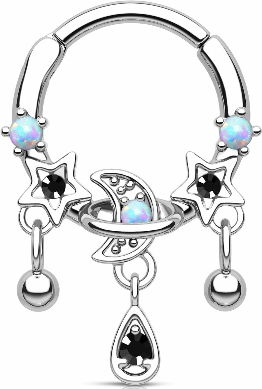 Melighting Melighting 16G Septum Ring Opal Septum Jewelry Stainless Steel 316L Dangle Star Daith Piercing Jewelry Clear Cz Cartilage Earring For Women | Body Piercing Rings