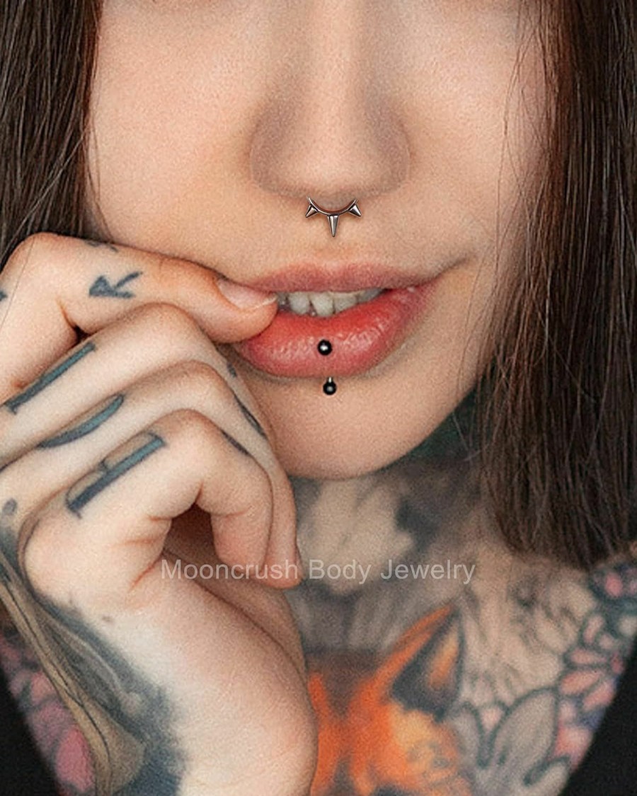 Mooncrush Jewelry Mooncrush Jewelry 16G Triple Spike Titanium Septum Ring Silver Helix Cartilage Hoop Earring 10Mm Dainty Daith Piercing Jewelry Surgical Steel Hypoallergenic | Body Piercing Rings