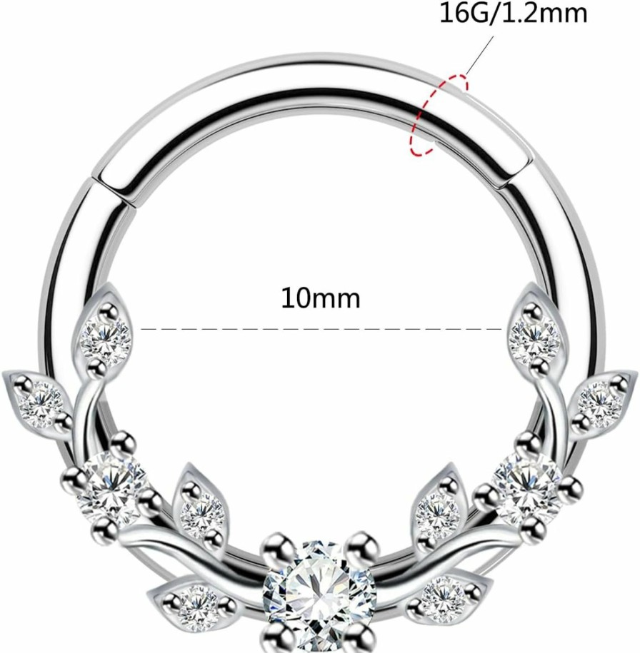 CHARMONLINE Charmonline Septum Ring 16G Leaf Septum Nose Ring 316L Stainless Steel Vine Septum Piercing Daith Piercing Jewelry Conch Helix Earring Cartilage Earring For Women Men | Body Piercing Rings