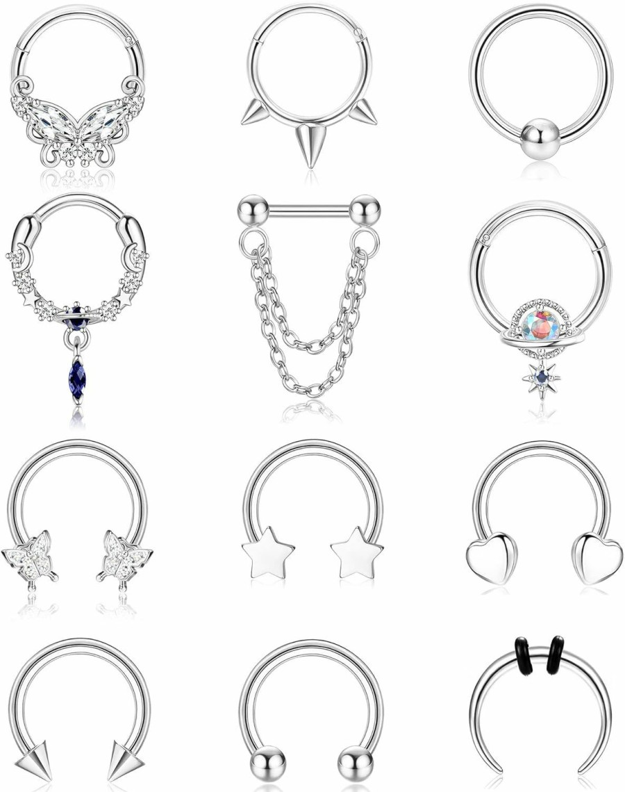 FIBO STEEL Fibo Steel 16G Septum Ring For Women Dangle Septum Jewelry Hinged Nose Rings Surgical Steel Star Heart Horseshoe Daith Tragus Helix Cartilage Hoop Earrings Septum Piercing Jewerly | Body Piercing Rings