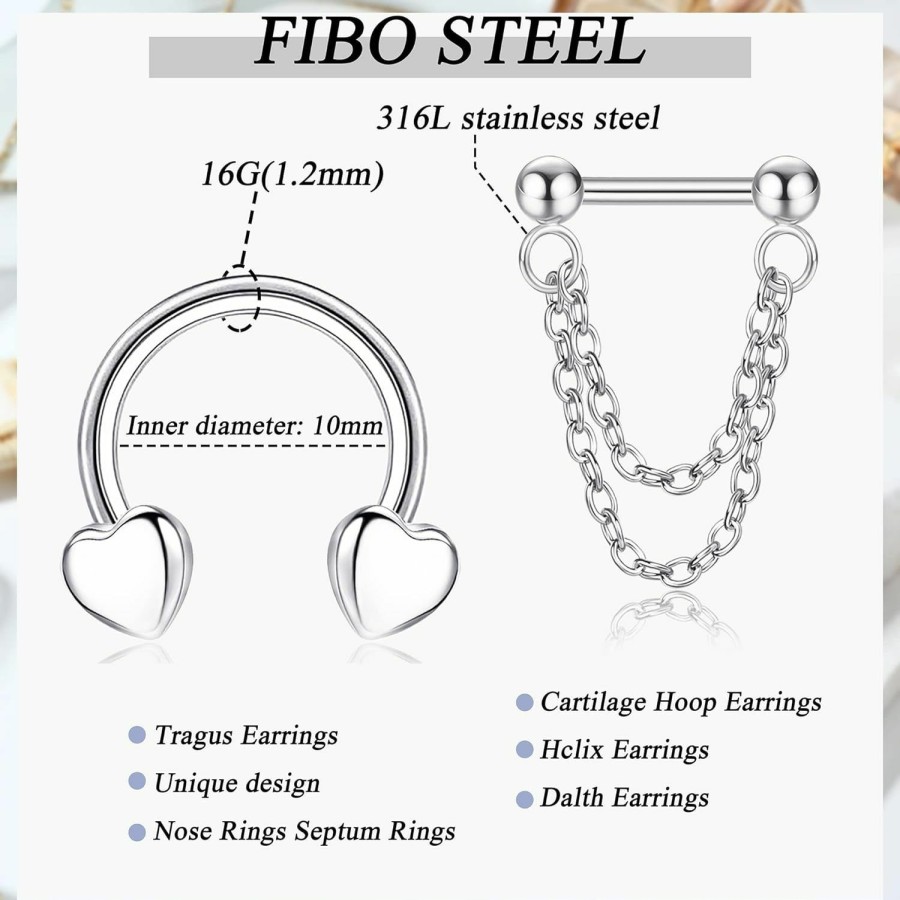 FIBO STEEL Fibo Steel 16G Septum Ring For Women Dangle Septum Jewelry Hinged Nose Rings Surgical Steel Star Heart Horseshoe Daith Tragus Helix Cartilage Hoop Earrings Septum Piercing Jewerly | Body Piercing Rings